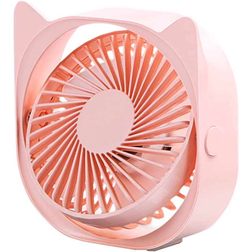 Mini ventilator pentru birou cu usb, rotire 360 grade, 3 viteze, 13.5 x 12,8 cm, roz [5]