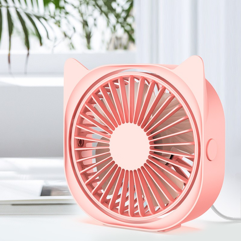 Mini ventilator pentru birou cu usb, rotire 360 grade, 3 viteze, 13.5 x 12,8 cm, roz [2]