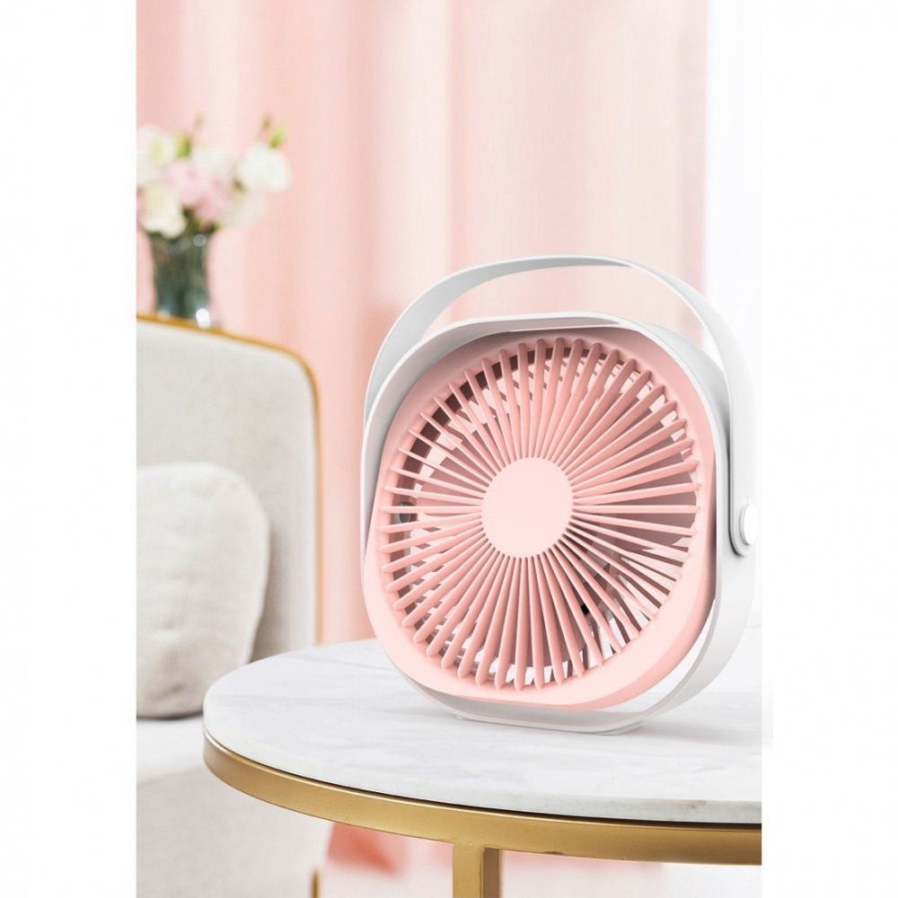 Mini ventilator pentru birou cu usb, rotire 360 grade, 3 viteze, 1500 ma, 13.5 x 12,8, roz [2]