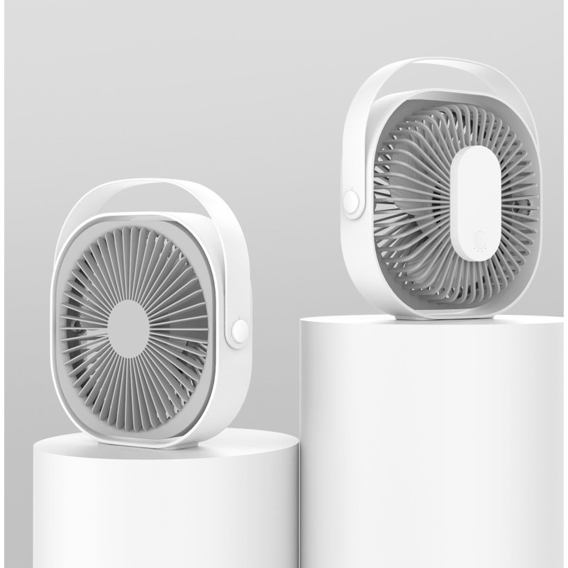 Mini ventilator pentru birou cu usb, rotire 360 grade, 3 viteze, 4000 ma, 13.5 x 12,8, gri [2]