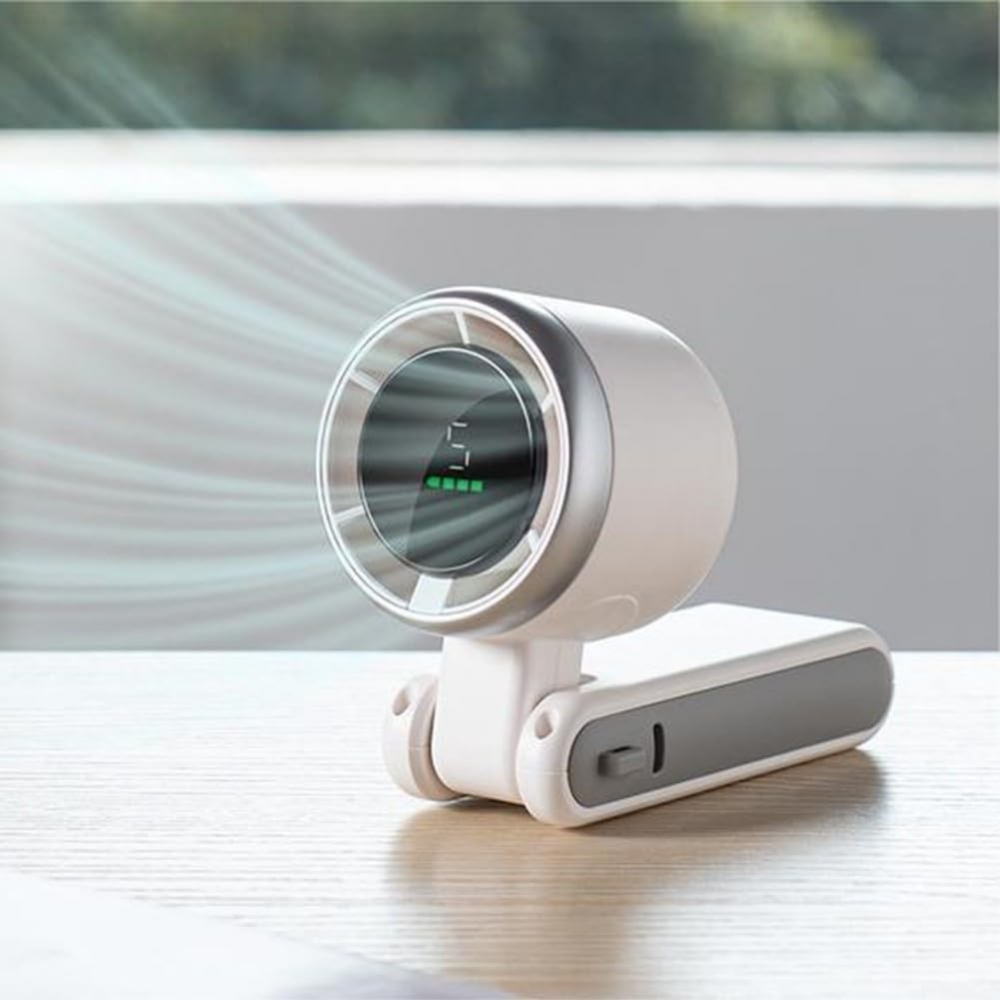 Mini ventilator portabil, 5 trepte de viteza, afisaj digital, incarcare usb, 5v, 2a, 5.95 x 5.2 x 17.2 cm, alb [7]