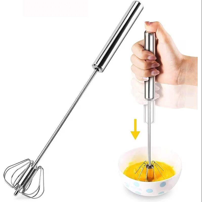 Mixer manual, pentru oua smantana frisca aluat, maner otel inoxidabil, usor de utilizat si depozitat, 33 x 7 cm argintiu [6]