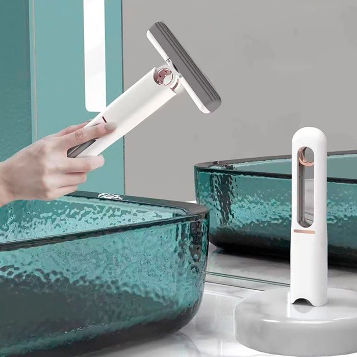 Mop de mana mini-portabil, cu sistem de stoarcere, dispozitiv de curatat manual, cu burete absorbant, din pva, 29.5 x 15.5 cm, 2 rezerve, alb [3]