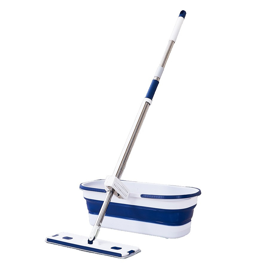 Mop plat, cu galeata pliabila, 2 rezerve din microfibra, 127 cm tija telescopica, utilizare umeda/uscata, recipient lichid, albastru [4]