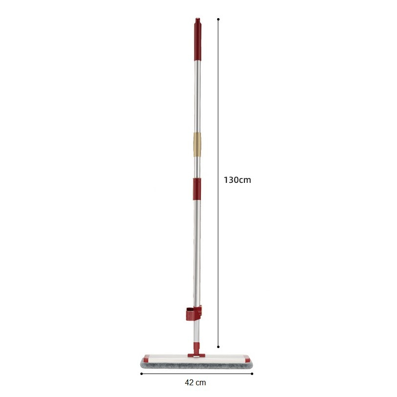 Mop plat cu laveta din microfibra, pentru uz casnic, cu 2 lavete incluse, sistem de stoarcere, tija telescopica 130 cm, rotire 360°, 42 x 130 cm, rosu [2]