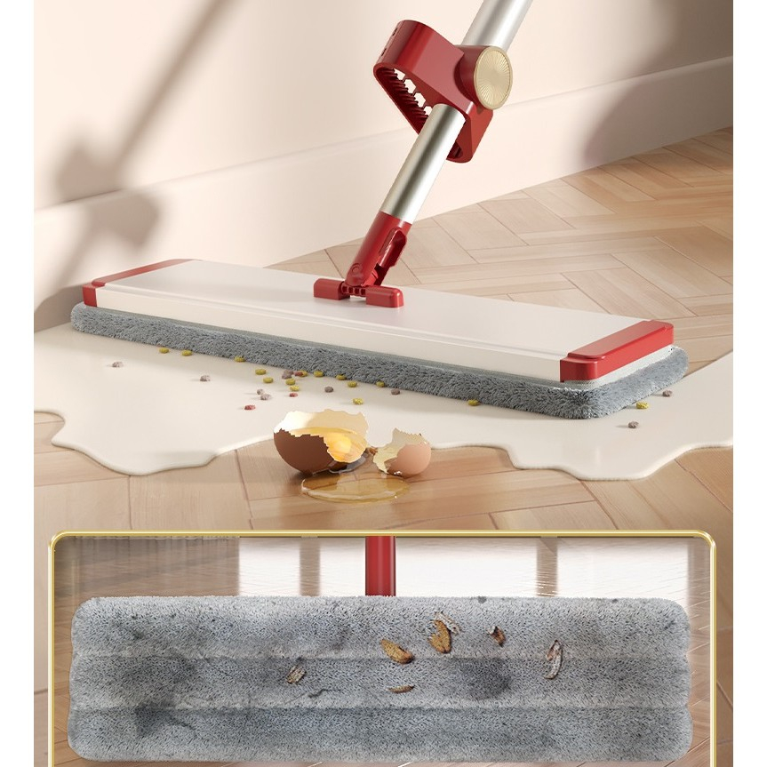 Mop plat cu laveta din microfibra, pentru uz casnic, cu 2 lavete incluse, sistem de stoarcere, tija telescopica 130 cm, rotire 360°, 42 x 130 cm, rosu [5]