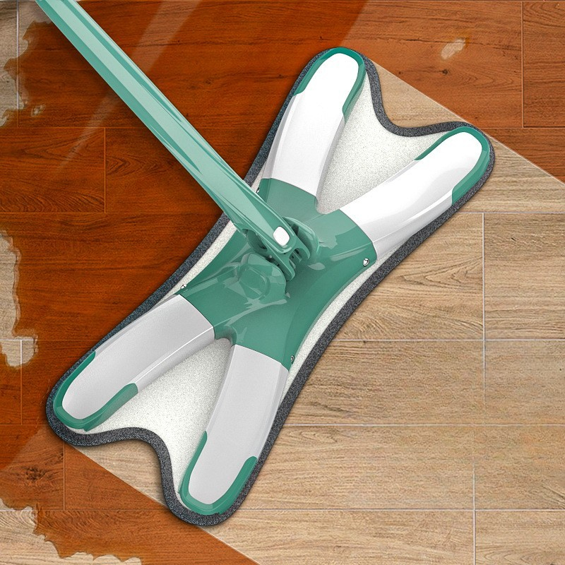 Mop plat cu laveta din microfibra, pentru uz casnic, sistem de stoarcere x, tija telescopica 140 cm, rotire 360°,38 x 140 cm, verde [2]