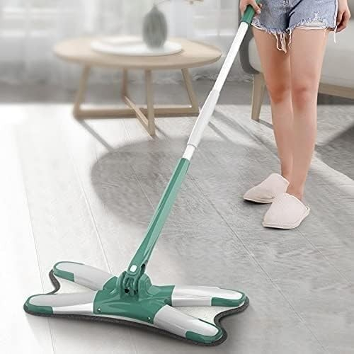 Mop plat cu laveta din microfibra, pentru uz casnic, sistem de stoarcere x, tija telescopica 140 cm, rotire 360°,38 x 140 cm, verde [10]