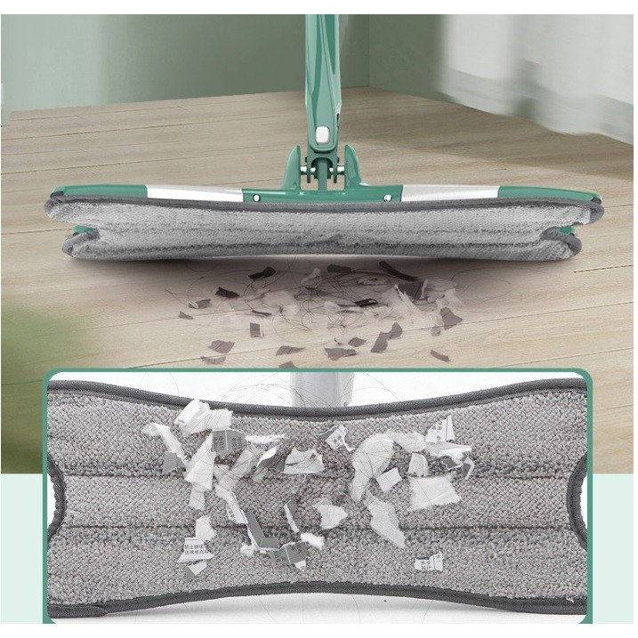Mop plat cu laveta din microfibra, pentru uz casnic, sistem de stoarcere x, tija telescopica 140 cm, rotire 360°,38 x 140 cm, verde [4]