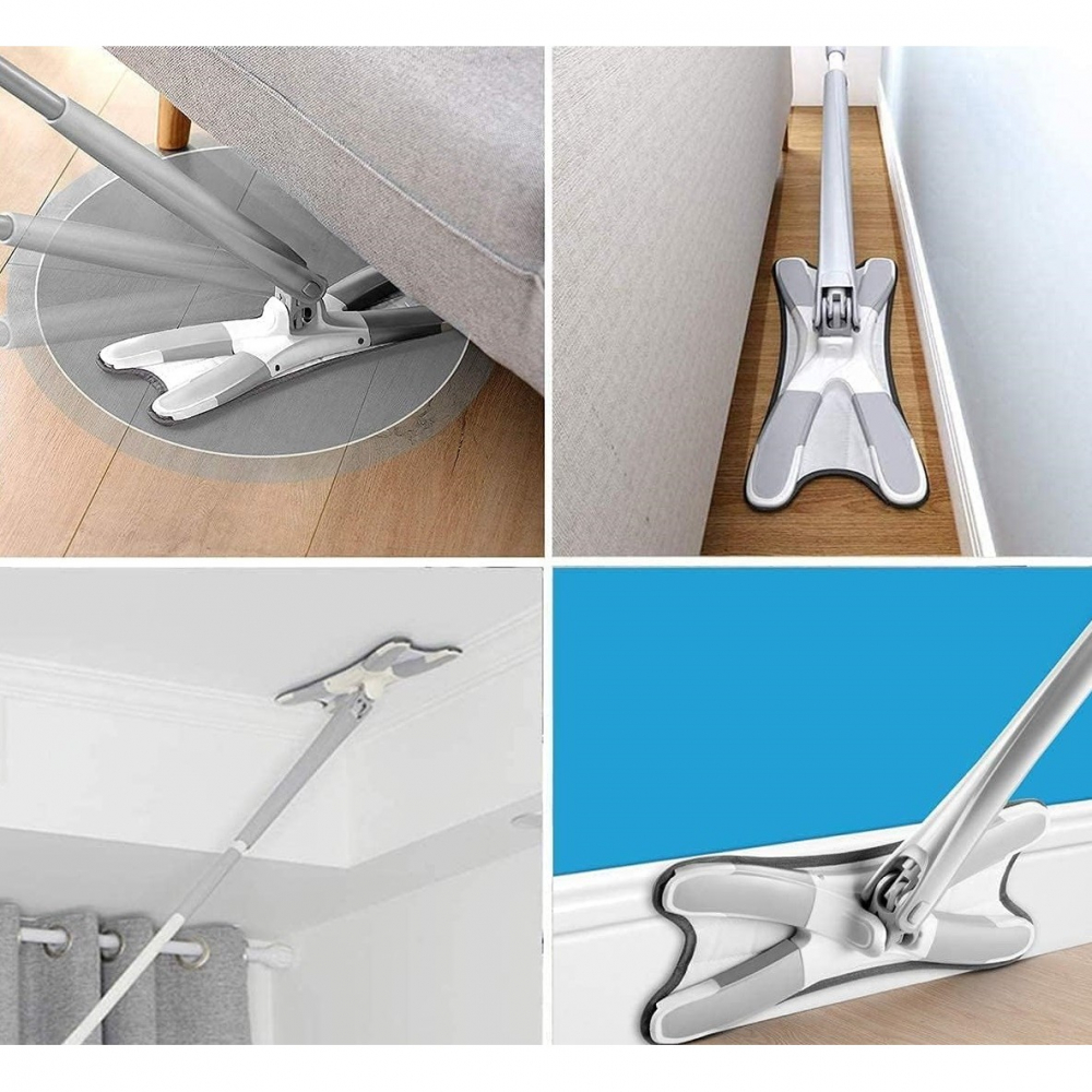 Mop plat cu laveta din microfibra, pentru uz casnic, sistem de stoarcere x, tija telescopica 140 cm, rotire 360°,38 x 140 cm, verde [6]