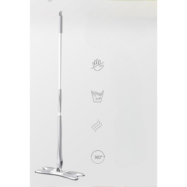 Mop plat, cu sistem de stoarcere, 4 lavete incluse, lungime telescopica 140 cm, argintiu [7]