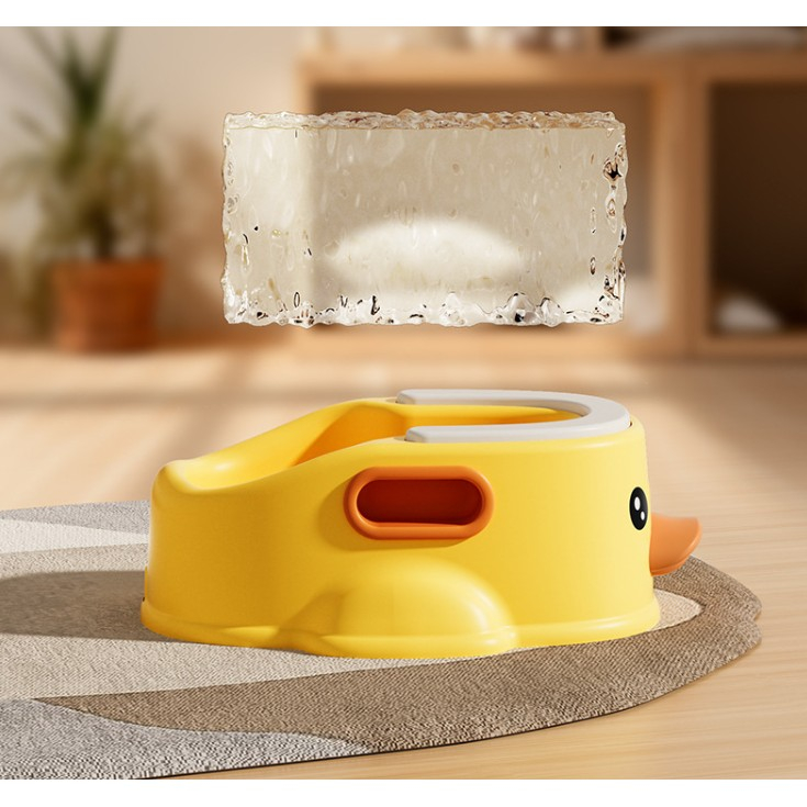 Olita pentru copii, +1an, portabila, design ratusca, model prietenos, non-toxic, compartiment detasabil, cu maner, usor de curatat, galben [5]