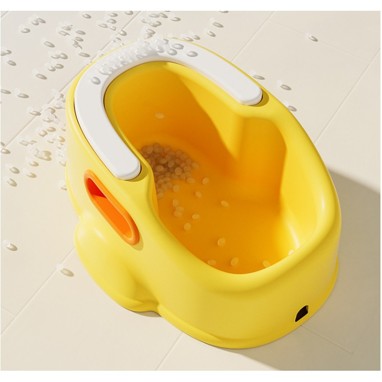 Olita pentru copii, +1an, portabila, design ratusca, model prietenos, non-toxic, compartiment detasabil, cu maner, usor de curatat, galben [6]