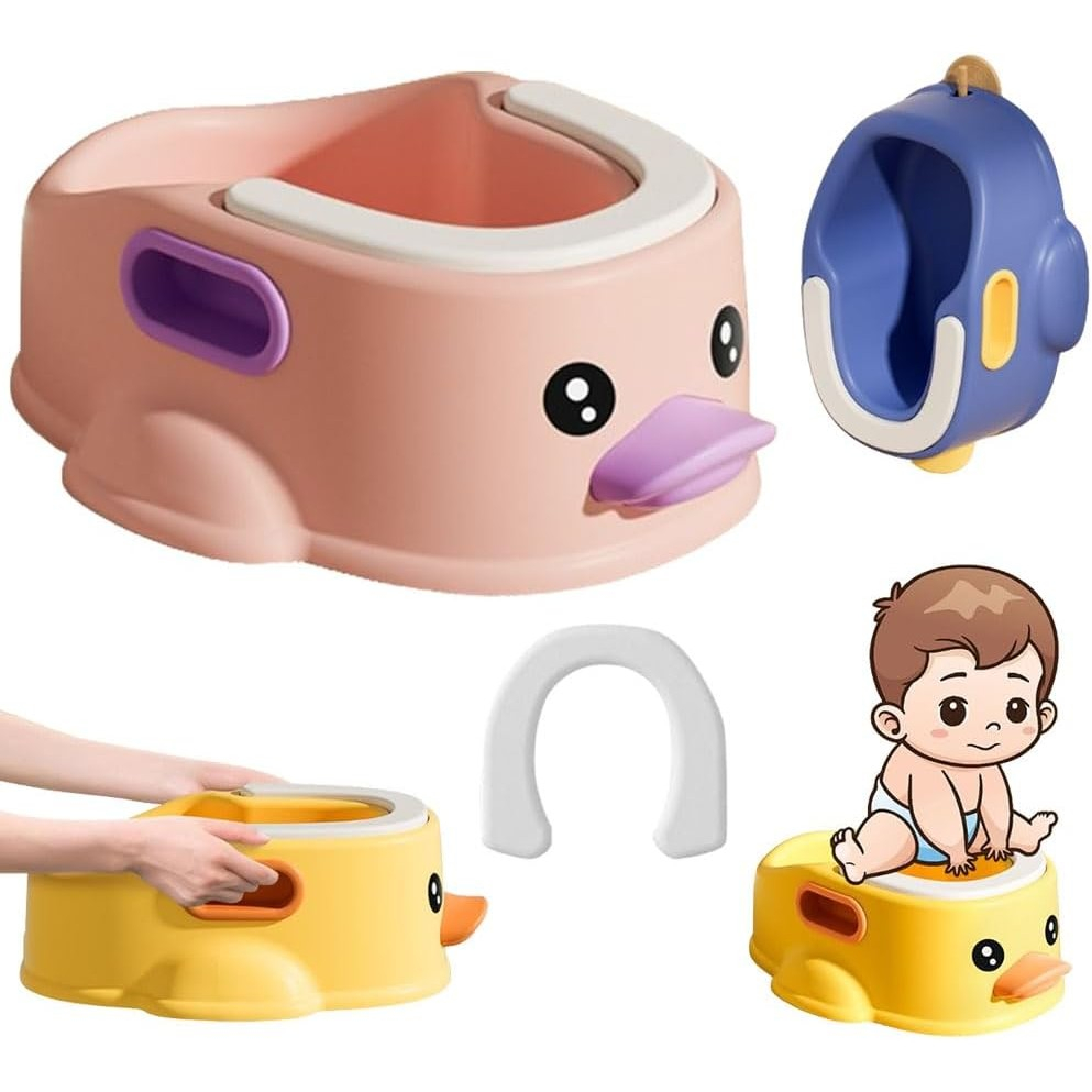 Olita pentru copii, +1an, portabila, design ratusca, model prietenos, non-toxic, compartiment detasabil, cu maner, usor de curatat, roz [4]