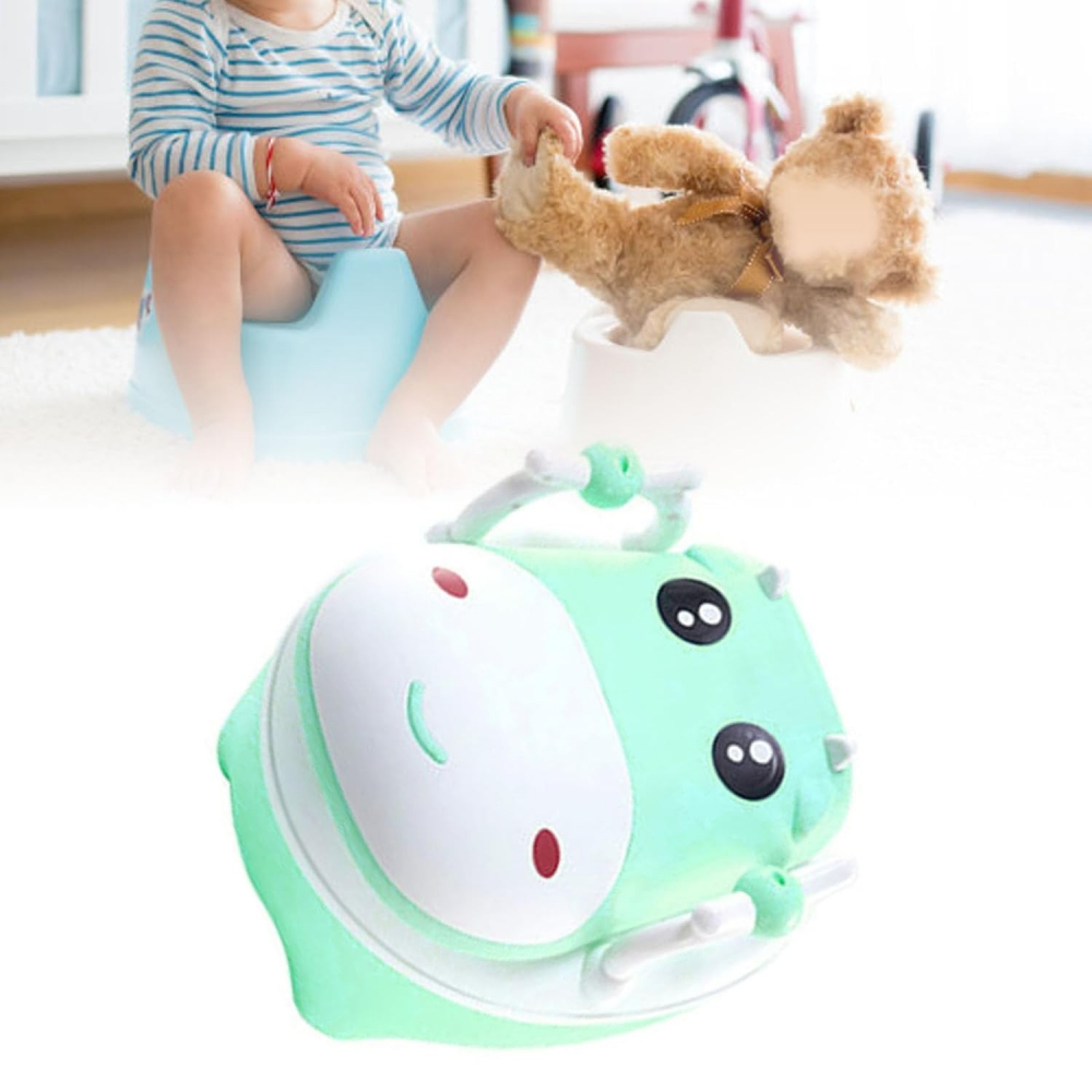 Olita pentru copii, +1an, portabila, design vacuta cu capac, model prietenos, non-toxic, cu manere, compartiment detasabil, perie inclusa, usor de curatat, verde [5]