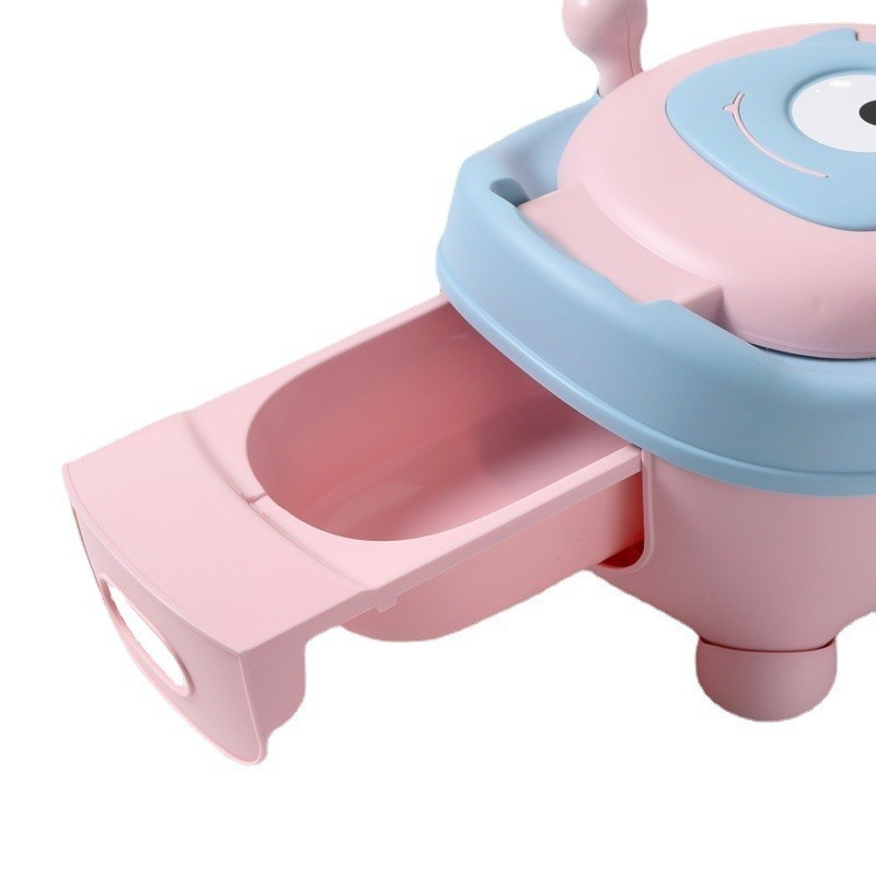 Olita pentru copii, +6 luni, compartiment detasabil, cu capac, antiderapanta, din plastic, colac moale, model animat ciclop, cu maner, 33 x 21 x 45 cm, albastru/roz [7]