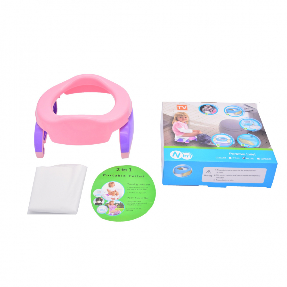Olita portabila 2 in 1, olita + capac de toaleta, din plastic, diametru 21 cm, roz [6]