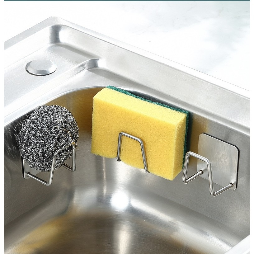 Organizator bucatarie  cu adeziv, carlig-suport pentru burete, accesorii bucatarie, 5x5x3,5 cm, otel inoxidabil, gri [2]