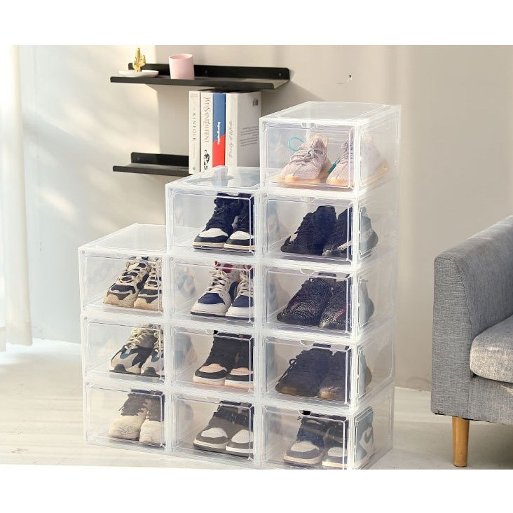 Organizator de pantofi, din pp+abs, usa frontala magnetica, rezistenta la praf, anti-oxidare, utilizare multipla, 36 x 28 x 21 cm, transparent [6]