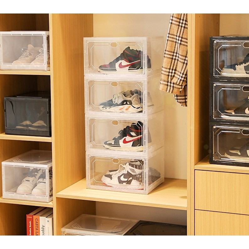Organizator de pantofi, din pp+abs, usa laterala magnetica, rezistenta la praf, anti-oxidare, utilizare multipla, 36 x 28 x 21 cm, gri transparent [3]