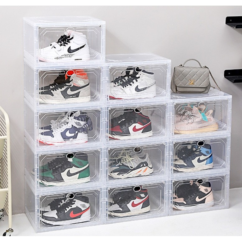 Organizator de pantofi, din pp+abs, usa laterala magnetica, rezistenta la praf, anti-oxidare, utilizare multipla, 36 x 28 x 21 cm, transparent [3]