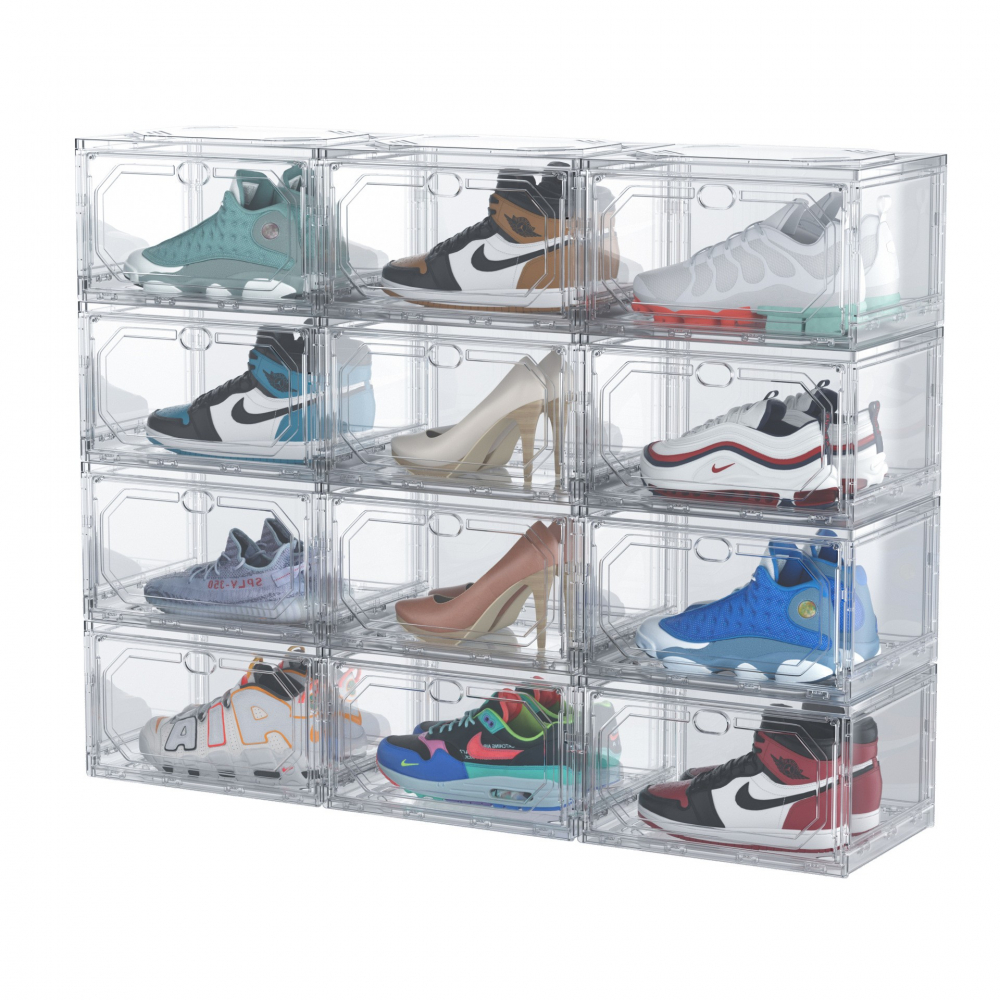 Organizator de pantofi, din pp+abs, usa laterala magnetica, rezistenta la praf, anti-oxidare, utilizare multipla, 36 x 28 x 21 cm, transparent [4]