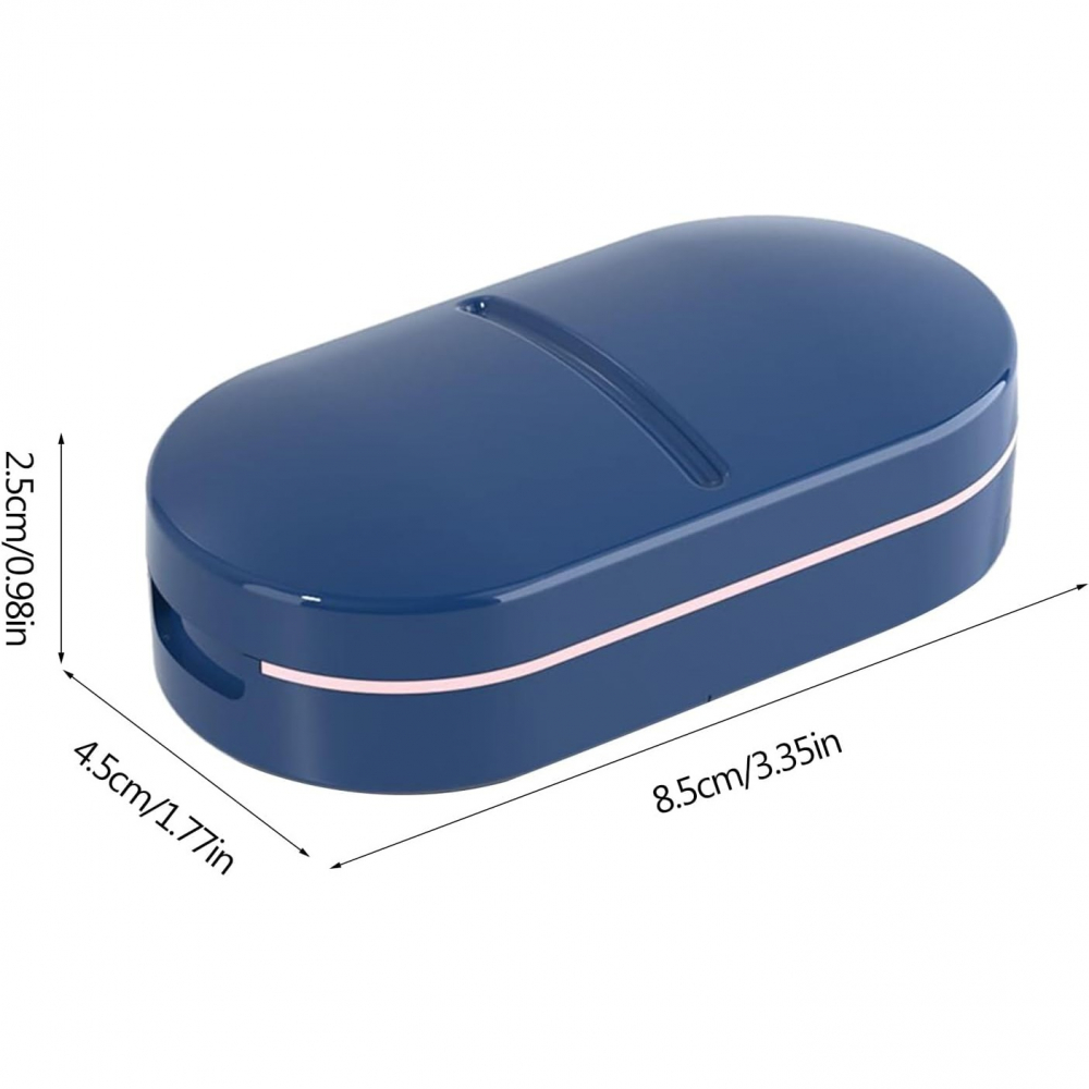 Organizator medicamente, dispozitiv taiere/sfaramare pastile, ideala pentru calatorii, portabila, perie pentru curatare, compartiment depozitare, 8.5x4.5x2.5 cm, albastru [3]
