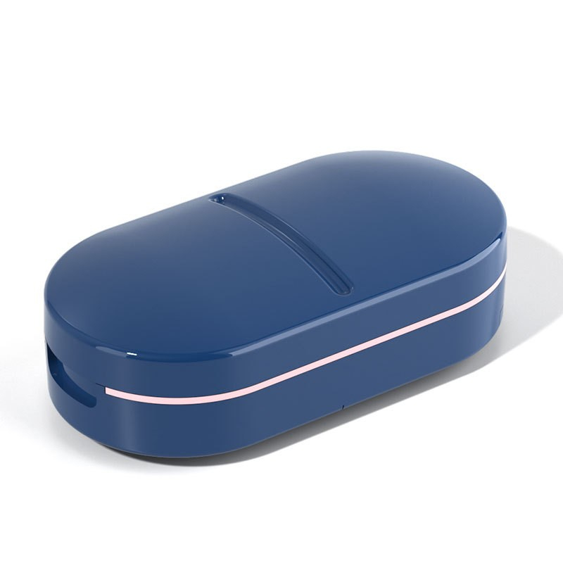 Organizator medicamente, dispozitiv taiere/sfaramare pastile, ideala pentru calatorii, portabila, perie pentru curatare, compartiment depozitare, 8.5x4.5x2.5 cm, albastru [6]