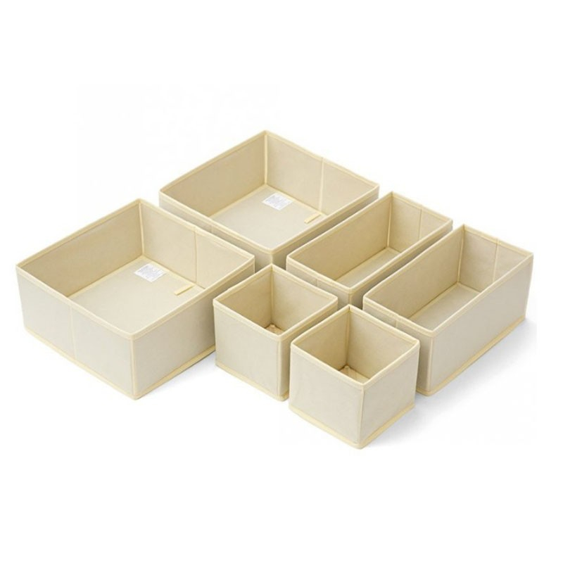 Organizator pentru sertar, 3 marimi, pentru lenjerie, tricouri, sosete, 6 piese, pliabil, stivuibil, din tesatura, alb [1]