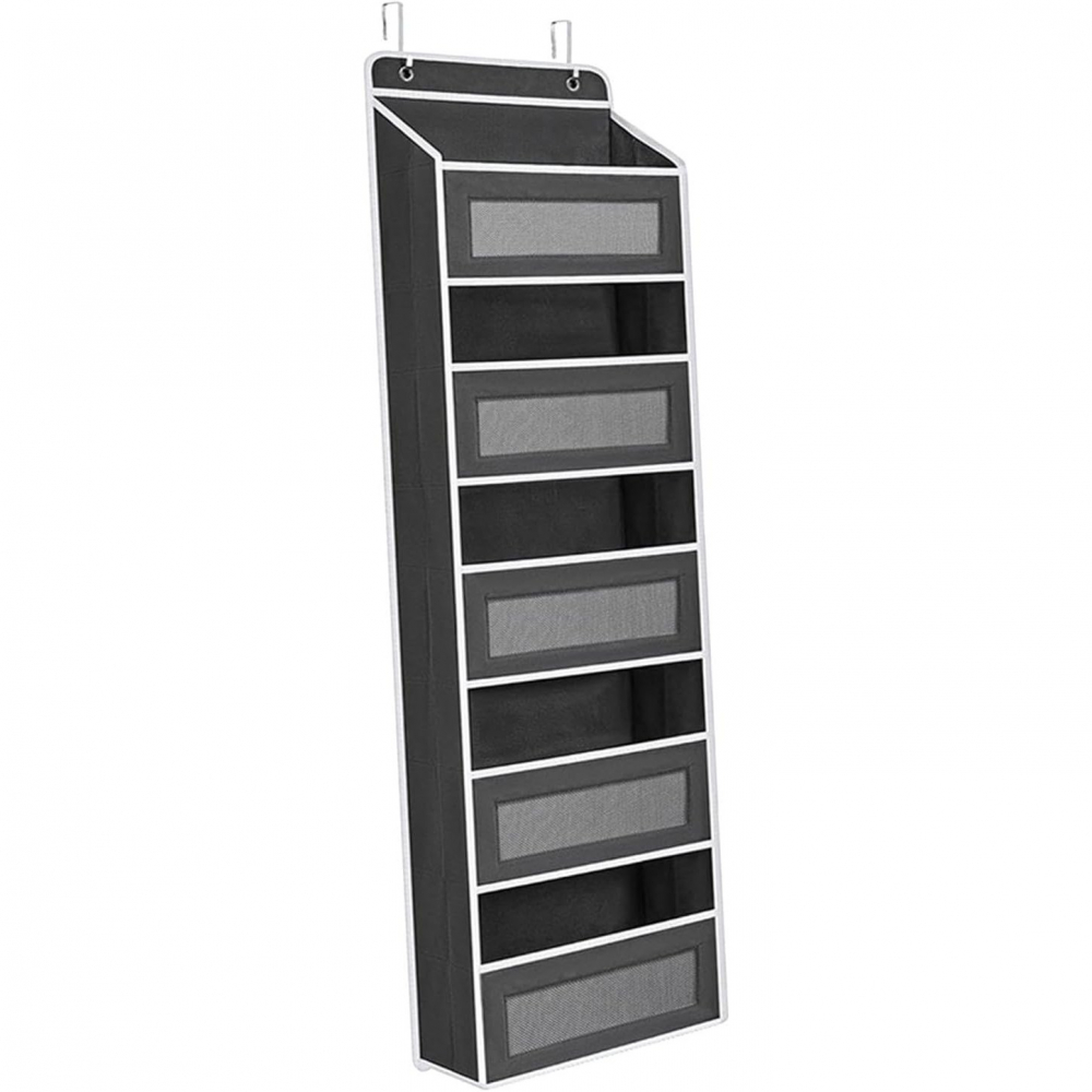 Organizator suspendat pentru usi, din nailon si plasa, baza de carton ingrosat, 5 buzunare principale + 5 buzunare laterale, 146 x 40 x 17 cm, 2 carlige incluse, negru [3]