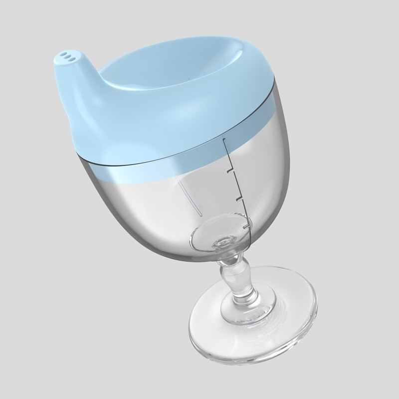 Pahar din plastic transparent cu picior, pentru copii, 14 x 7.7 cm, cu cioc antiscurgere, + 3 ani, fara maner, albastru [5]