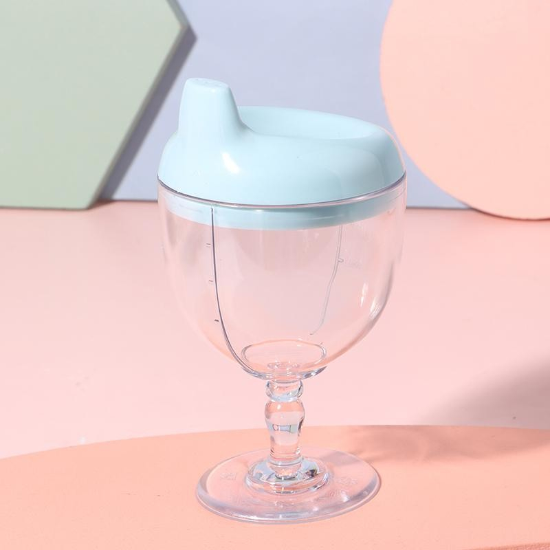 Pahar din plastic transparent cu picior, pentru copii, 14 x 7.7 cm, cu cioc antiscurgere, + 3 ani, fara maner, albastru [2]