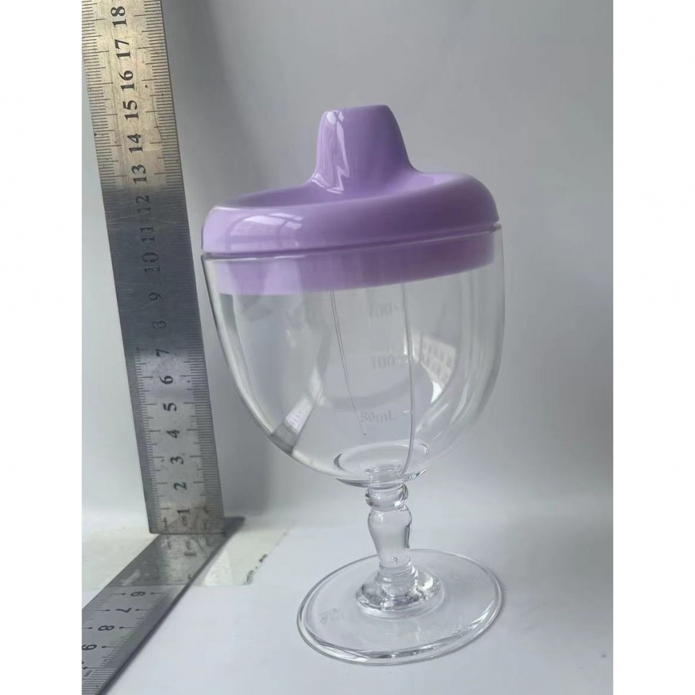 Pahar din plastic transparent cu picior, pentru copii, 14 x 7.7 cm, cu cioc antiscurgere, + 3 ani, fara maner, mov [6]