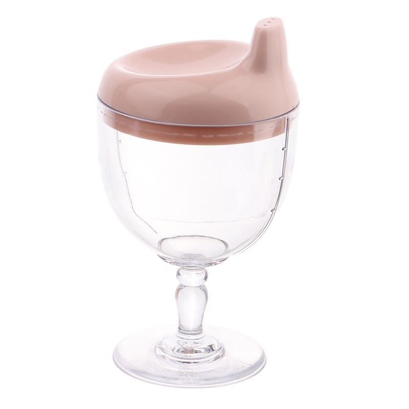Pahar din plastic transparent cu picior, pentru copii, 14 x 7.7 cm, cu cioc antiscurgere, + 3 ani, fara maner, roz [1]