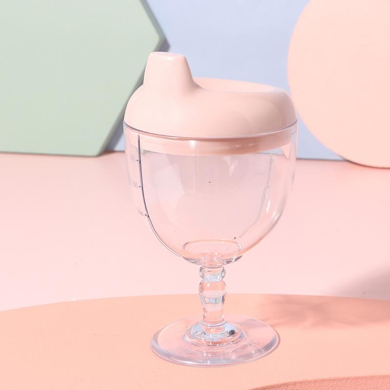 Pahar din plastic transparent cu picior, pentru copii, 14 x 7.7 cm, cu cioc antiscurgere, + 3 ani, fara maner, roz [2]