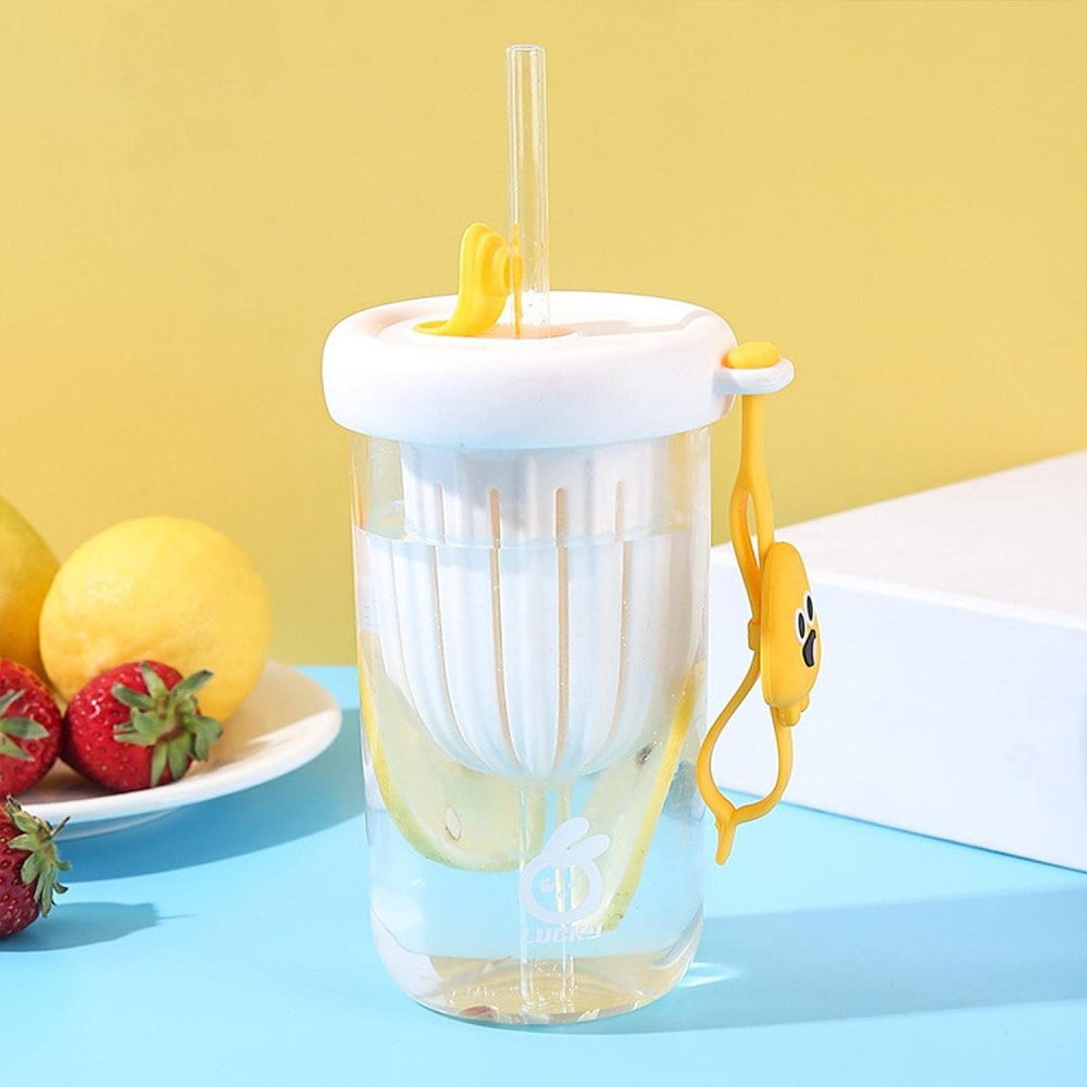 Pahar din silicon, cu capac si pai, pentru copii, anti-cadere, compartiment pentru fructe/ceai/gheata, rezistent la temperaturi inalte, 500ml, alb, 14.5x8.8x20 cm [4]