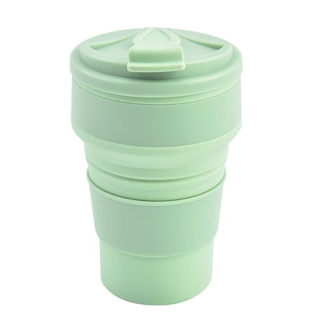 Pahar pliabil din silicon  pentru calatorii, camping, 350 ml,  8.2x6.3x9.1 cm, verde [1]