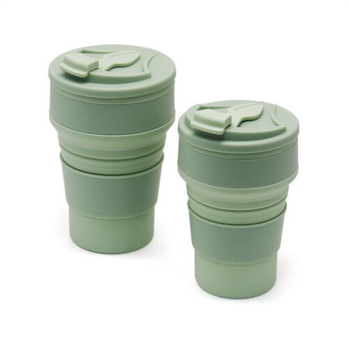 Pahar pliabil din silicon  pentru calatorii, camping, 350 ml,  8.2x6.3x9.1 cm, verde [6]