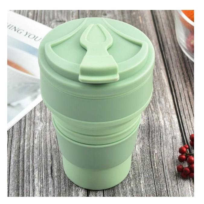 Pahar pliabil din silicon  pentru calatorii, camping, 350 ml,  8.2x6.3x9.1 cm, verde [4]