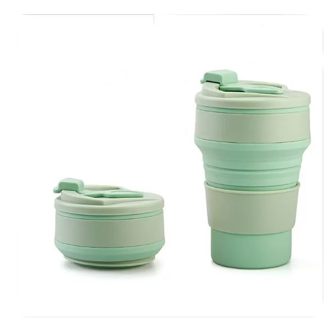 Pahar pliabil din silicon  pentru calatorii, camping, 350 ml,  8.2x6.3x9.1 cm, verde [3]