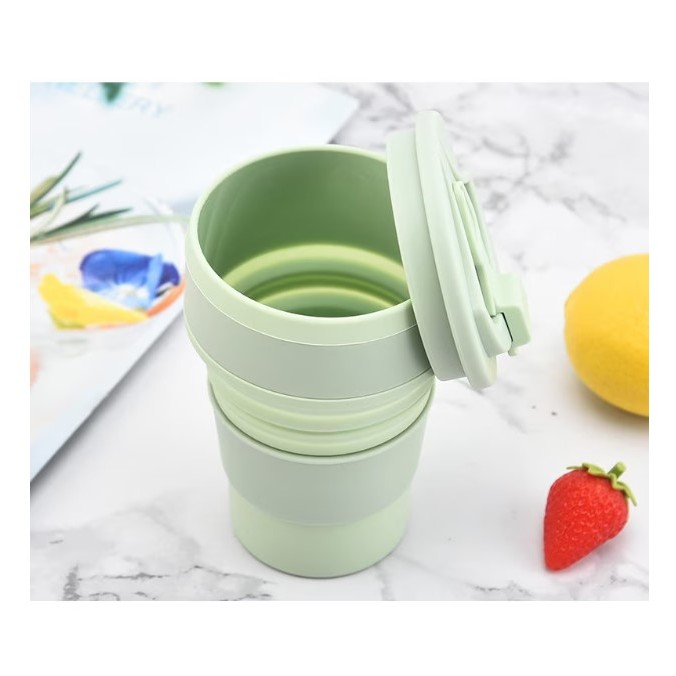 Pahar pliabil din silicon  pentru calatorii, camping, 350 ml,  8.2x6.3x9.1 cm, verde [2]