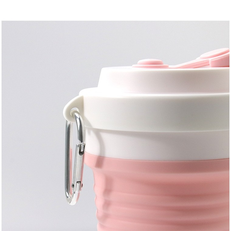 Pahar pliabil din silicon  pentru calatorii, camping, 750 ml, pai inclus, 11.6 x 19.3 cm, roz [3]