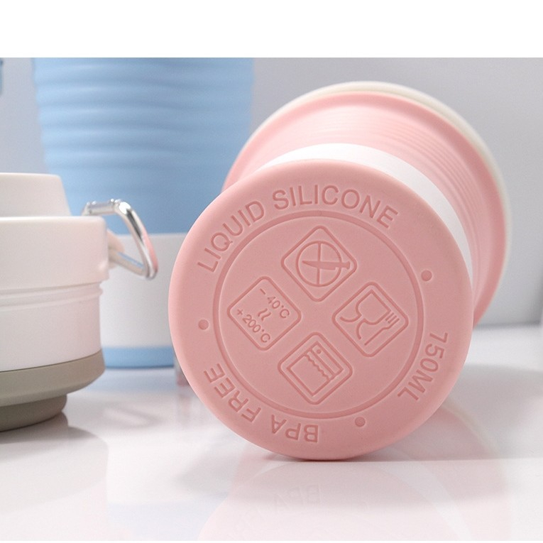 Pahar pliabil din silicon  pentru calatorii, camping, 750 ml, pai inclus, 11.6 x 19.3 cm, roz [4]