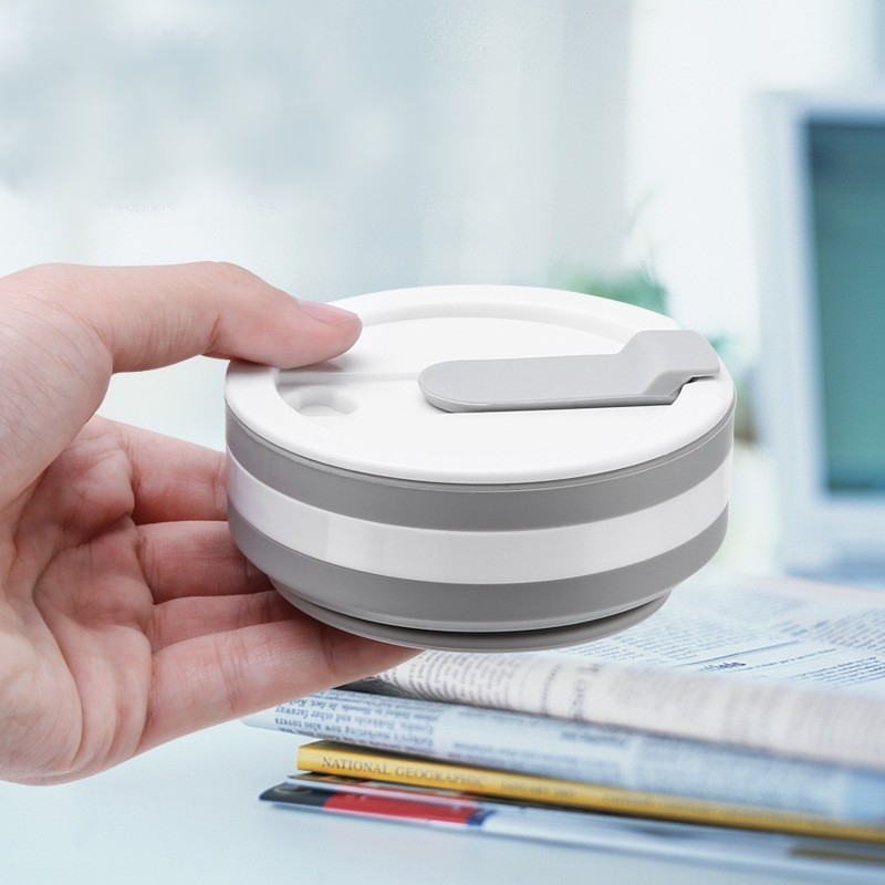 Pahar pliabil din silicon  prentru calatorii, 350 ml, pai inclus, 9 x 9.2 cm, gri [4]