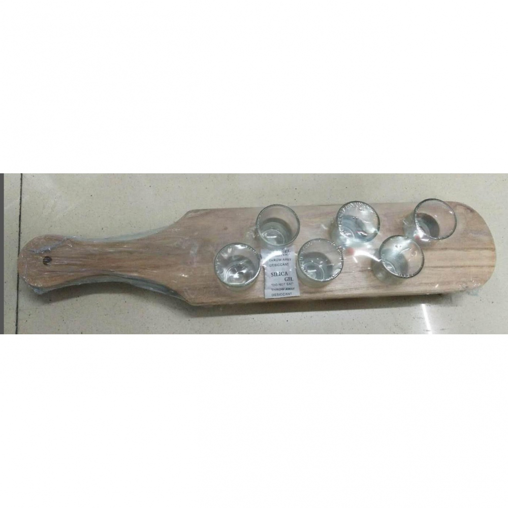 Pahare shot din sticla, set 6 pahare pentru shot cu suport din lemn, design rustic, 41 x 8.5 x 6 cm, model 2, maro [4]