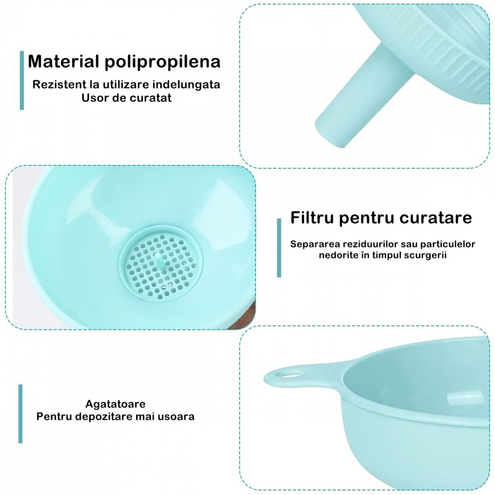 Palnie din plastic 3 in 1  doua dimensiuni de scurgere, cu filet si filtru, diametru scurgere 5.4 cm, 11.5 x 16.7 cm, albastru [2]