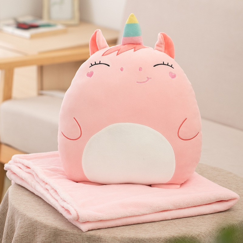Patura 2in1 pentru pat sau canapea, model jucarie unicorn cu spatiu de depozitare patura, microfibra, 1x1.7 m, roz [6]