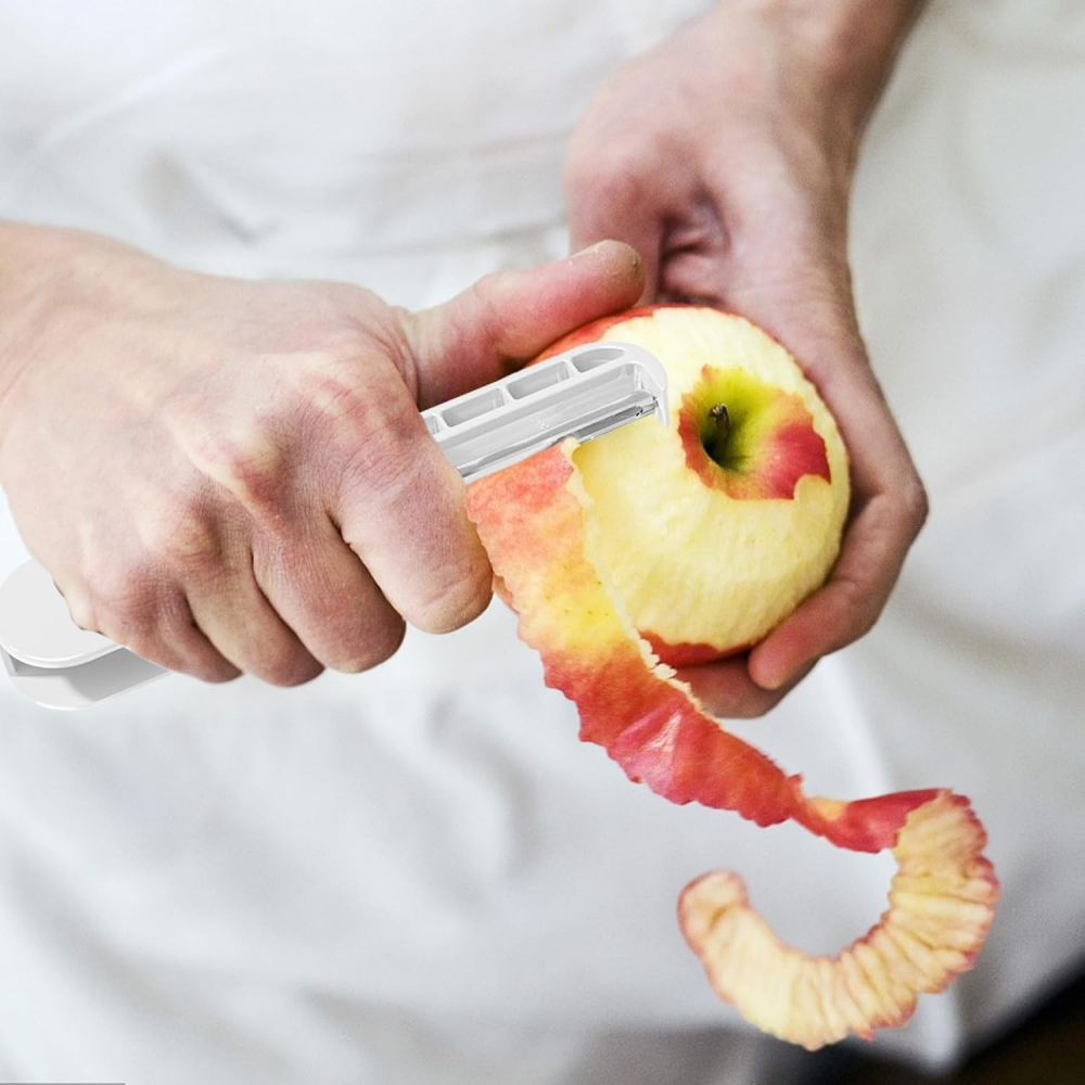 Peeler pentru legume si fructe, 3.6 x 9.1 cm, multifunctional, curatator pliabil, din abs si otel inoxidabil, alb [4]