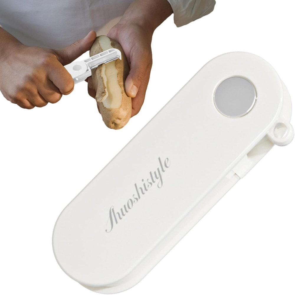 Peeler pentru legume si fructe, 3.6 x 9.1 cm, multifunctional, curatator pliabil, din abs si otel inoxidabil, alb [6]