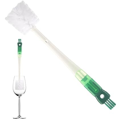 Perie 5 in 1 de curatat pahare, cani, sticle, cu maner lung, accesorii pentru spalarea paielor si capacelor, usor de agatat, 36x7x7cm, verde-alb [4]